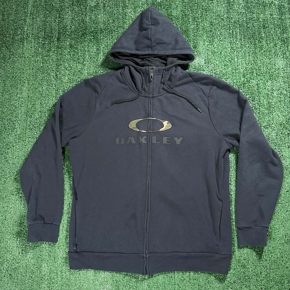 Oakley Bark Full Zip Hoodie 2.0 Black Camo Logo Size XL Y2K Skater